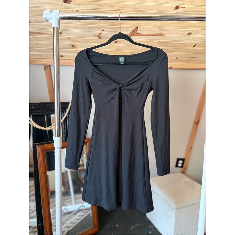 Wild Fable Black Long-Sleeve Twist-Front A-Line Mini Dress Women’s Size Small